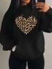 Women's Loose Leopard Heart Print Fleece Hoodie