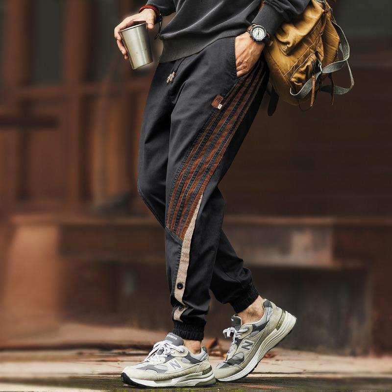 

Autumn and winter high-end striped contrasting color splicing leggings men s autumn tooling pants men s M