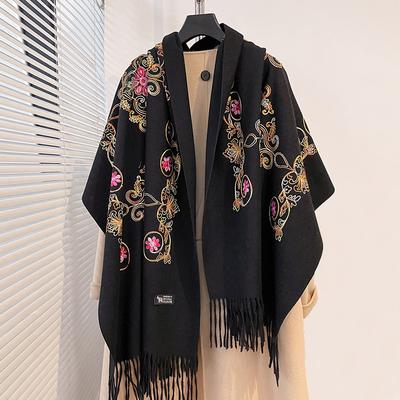 Fashion Luxury Embroidery Scarf Elegant Women Winter Thick Warm Neck Pashmina Long Fringe Scarves Lady Blanket Soft Shawl
