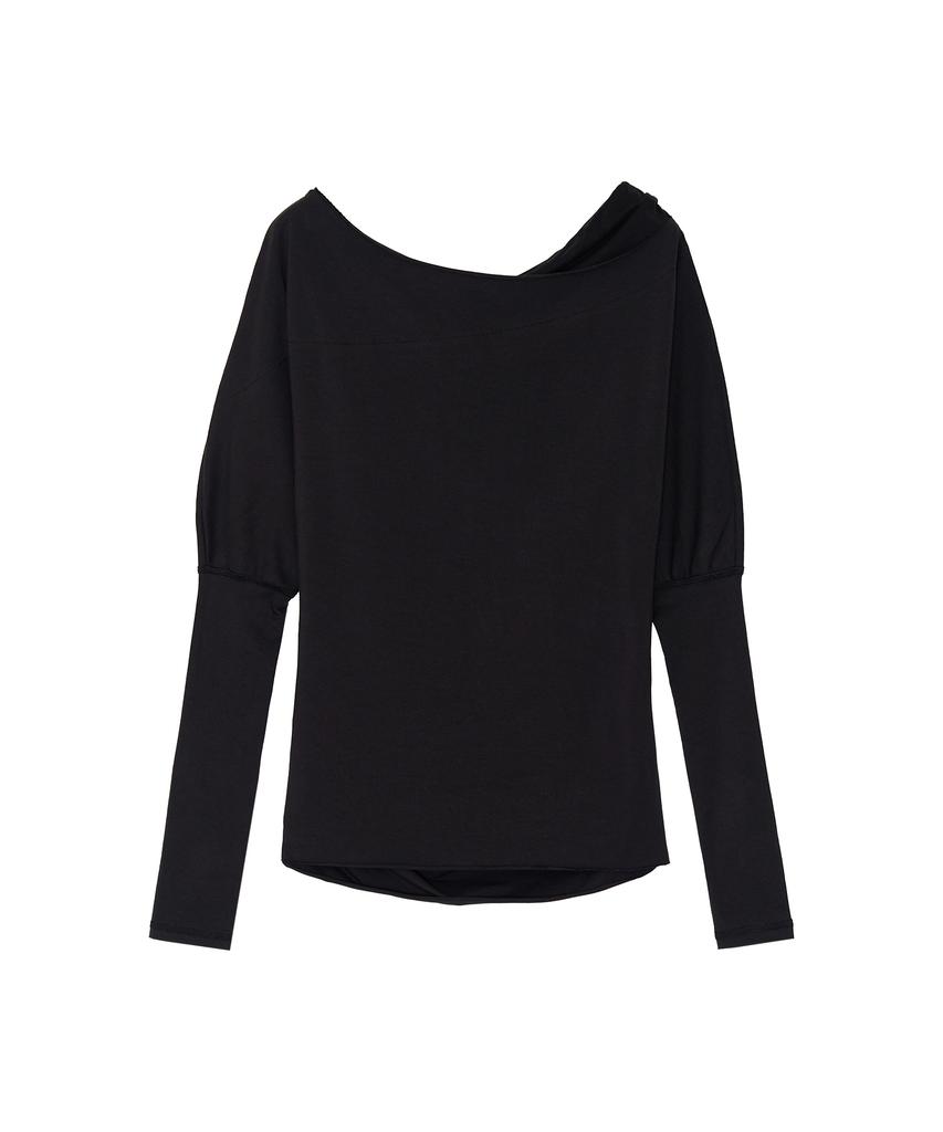 GINSEUKI Studded Off-Shoulder Shirring Long Sleeve (Black)