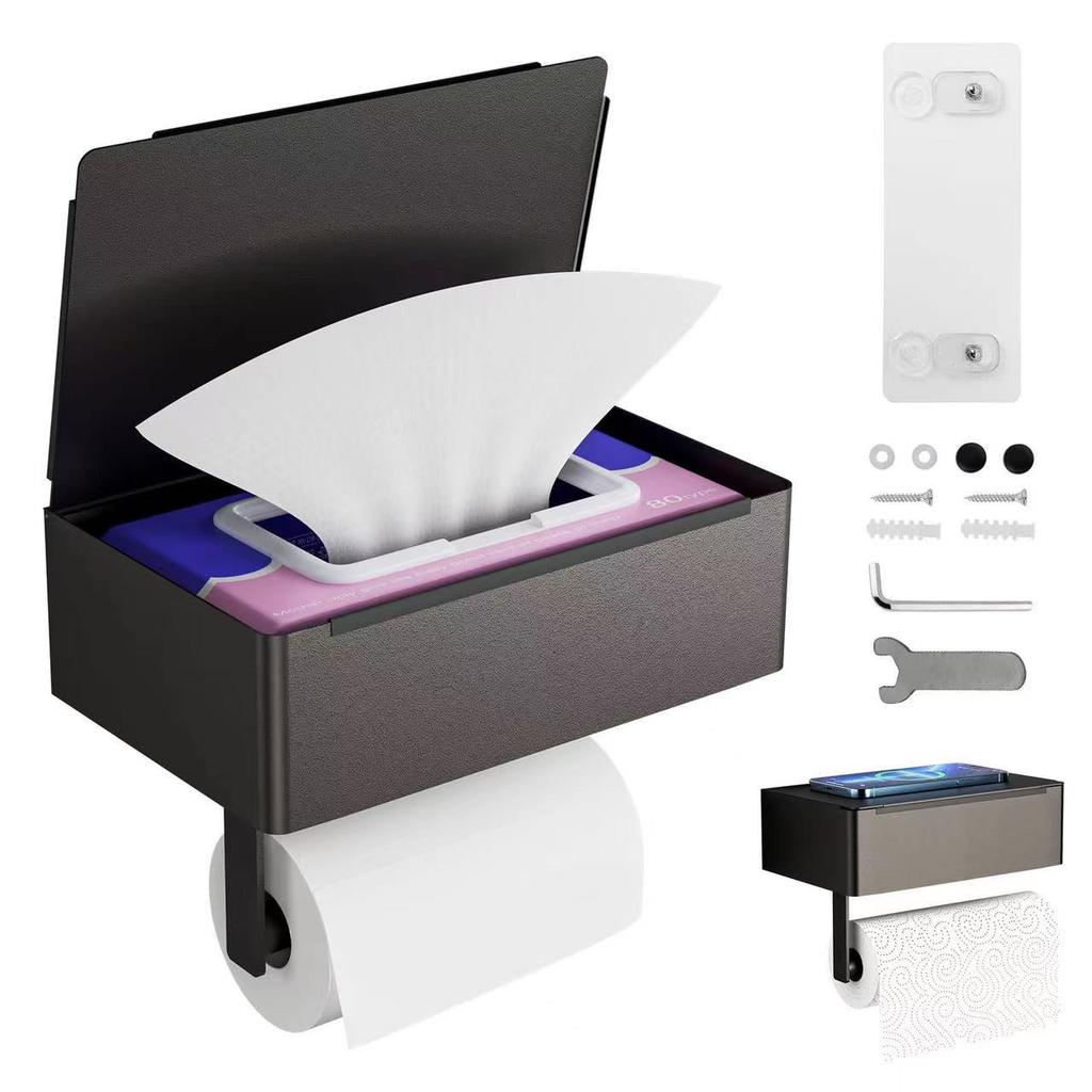 Black Roll Paper Holder with Wipes Dispenser Bathroom Storage Rack Multi-function Toilet Roll Holder Bathroom Hardware Accessori