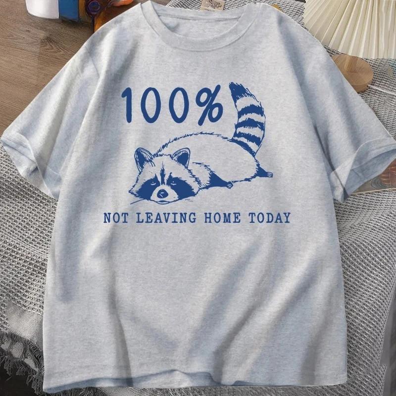 

2025 NEW Today I Won t Go Out T-shirt Short Sleeved Raccoon Tired T-shirt Mom s Life Retro T-shirt Women s Clothing Summer S