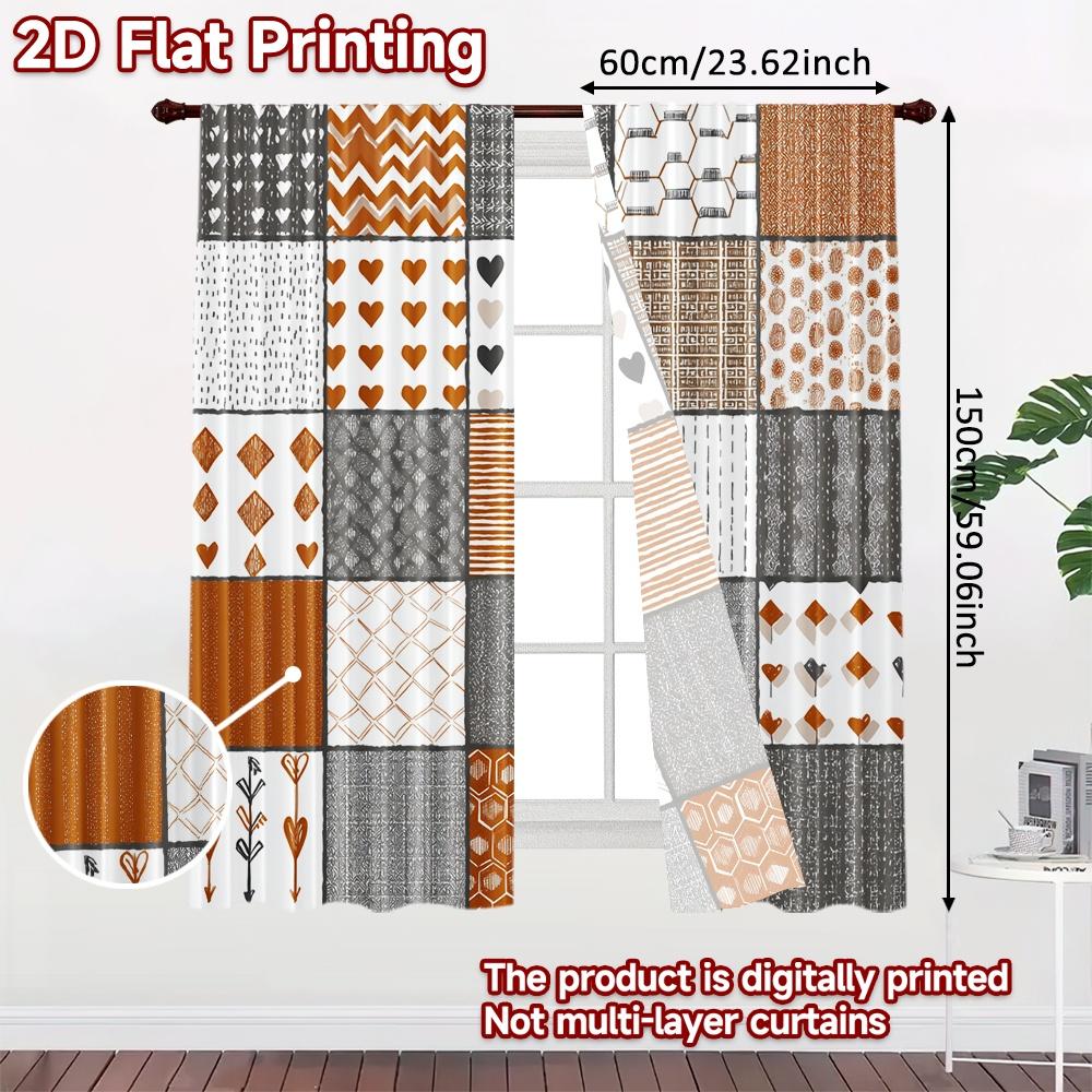 2pcs   2D FLAT PRINTING Curtains (Without Rod) Pattern Grid Christmas Festival Popular Curtains&Drapes Yarn Curtains Festive