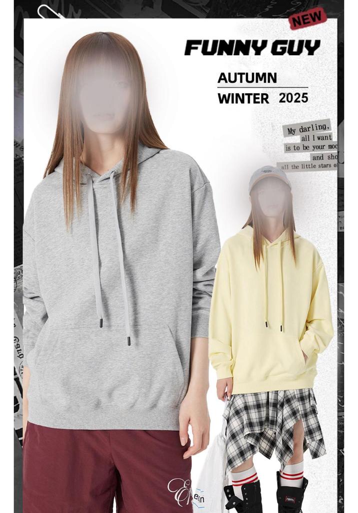 Unisex Drop Shoulder Solid Color Hoodie Pullover - Spring & Autumn Long Sleeve Sweatshirt