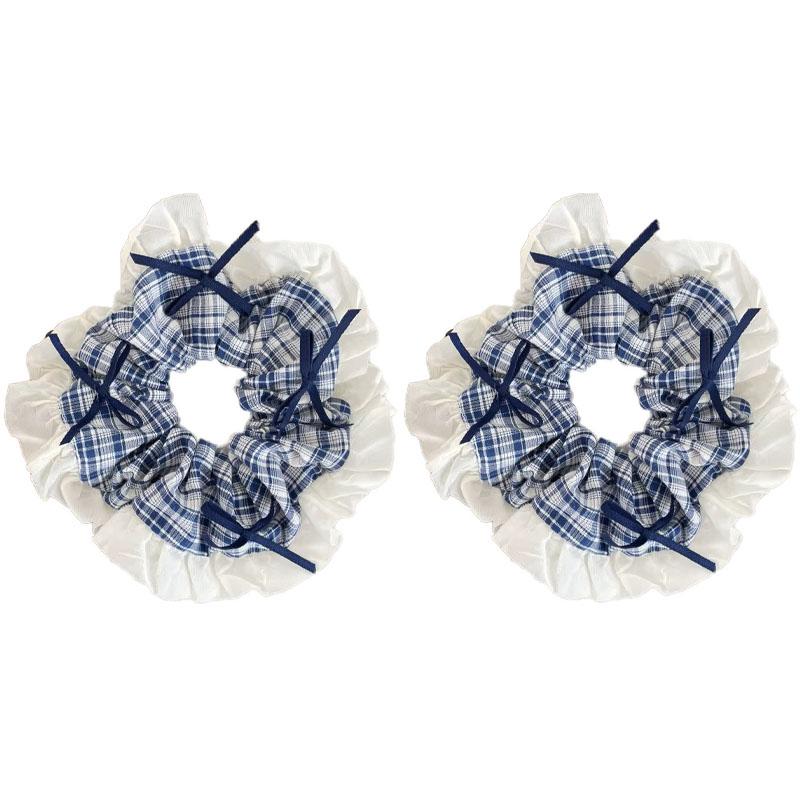 Blueberry Tone Plaid Lace Bow Hair Ring Girl Fashion Versatile Scrunchie Hair Accessories