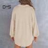 Women Tops Lapel Buttons Half Placket Long Sleeve Pullover Tops Solid Color Waffle Texture Stretchy Blouse Daily Wear