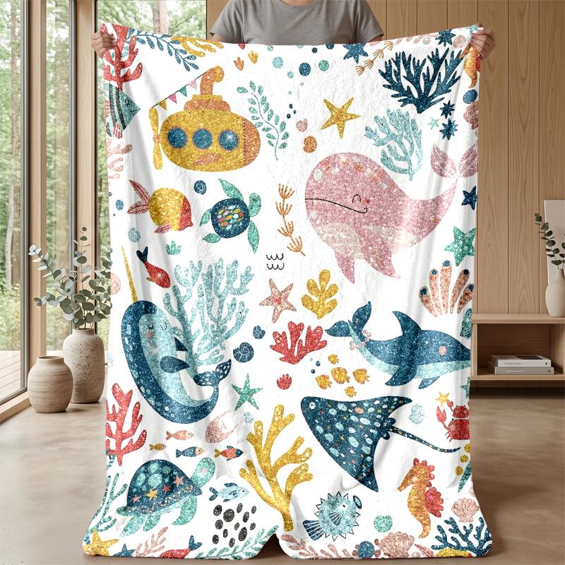 Ocean Life Adventure 47 Theme blanket Lightweight Warm Flannel Blanket Decorative Throw Blanket for Home Decoration