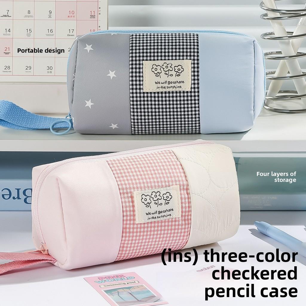 Style Fabric Pencil Case With Colorful Block Design For Students And Office Use