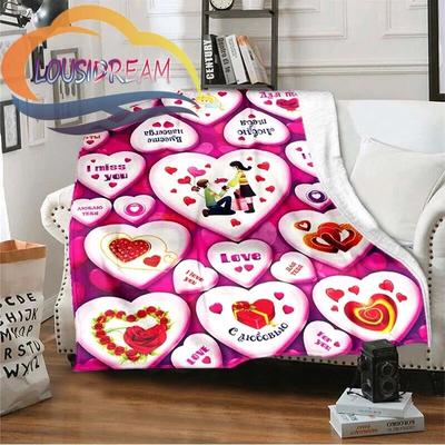 Love-miss You-gift for Girlfriend Fluffy Blanket Flannel Warmth Soft Plush Sofa I Love You Heart Pattern Blanket Tourist