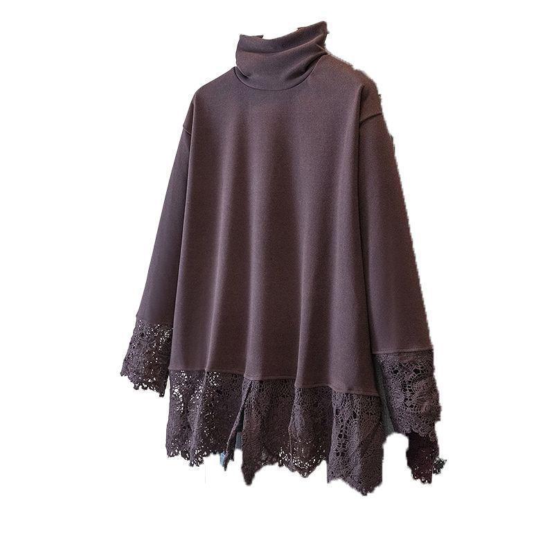 Plus Size German Velvet Lace Long Sleeve High Neck Top - Women's Slimming Autumn Winter Outerwear Shirt