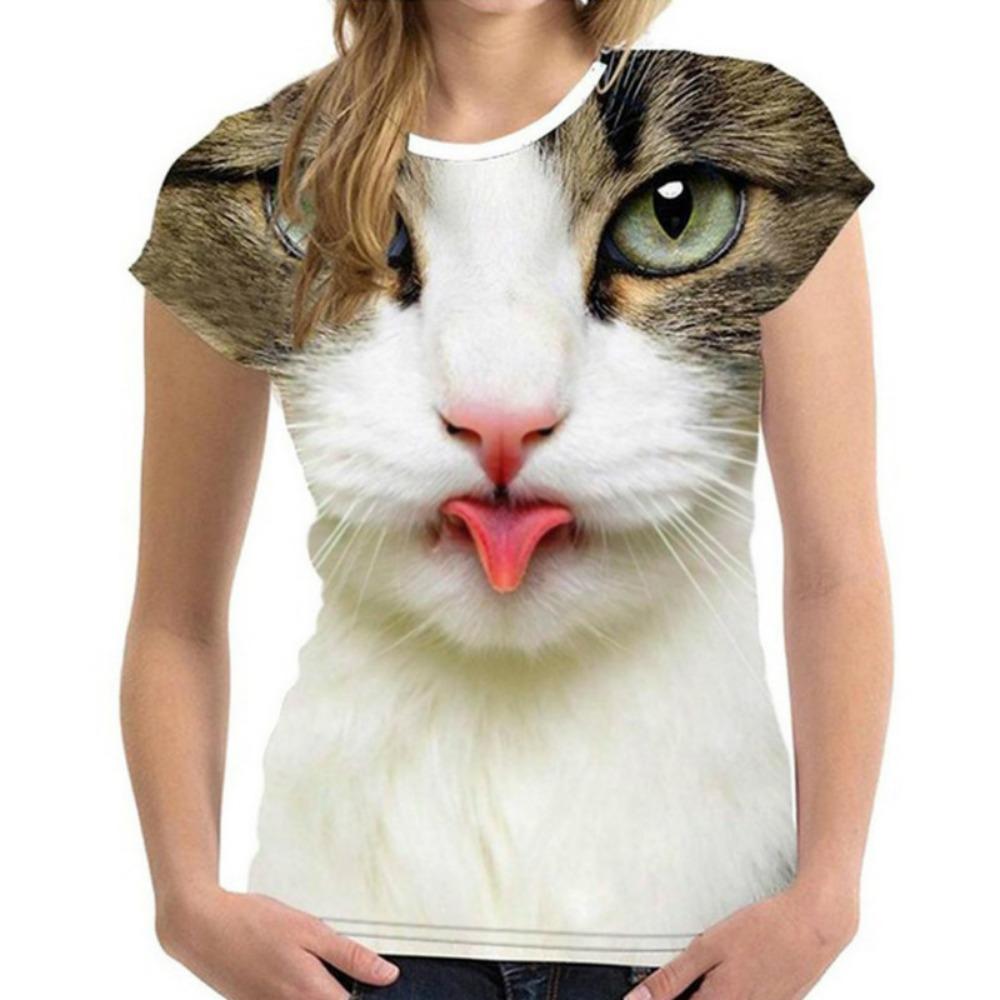 New Summer 3D Printing for Women Cute Cat Fashion 2025 New Harajuku Animal Short Sleeve Oversized