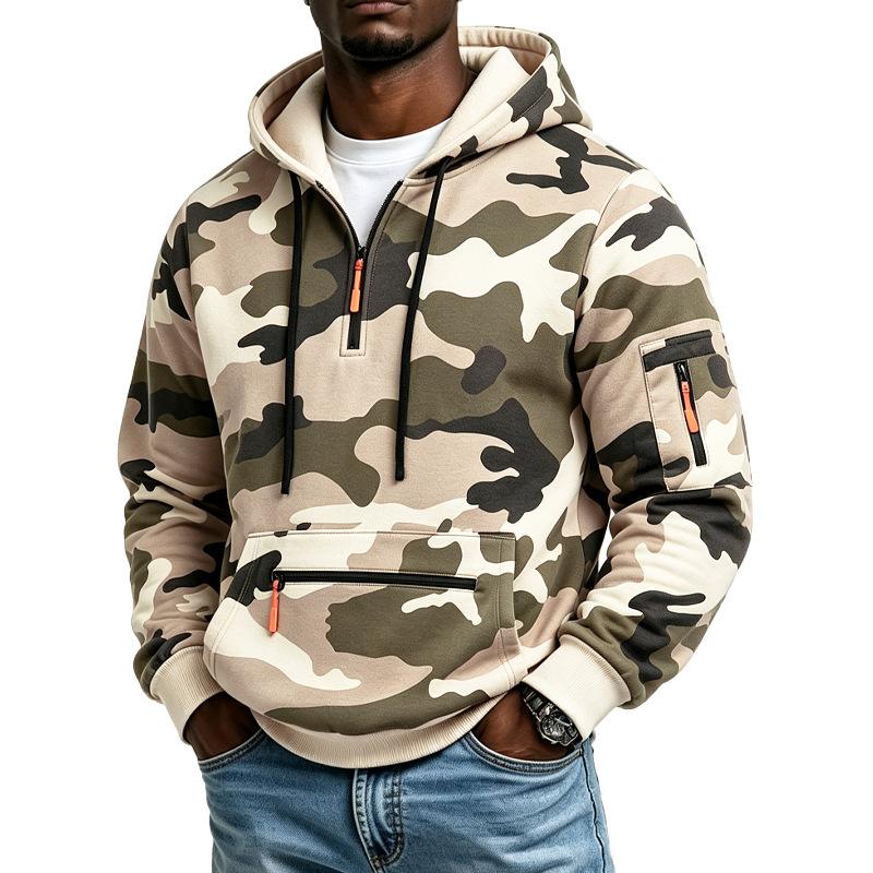 Taktisches Fleece-Kapuzensweatshirt für den Außenbereich mit Camouflage-Muster und Taschen