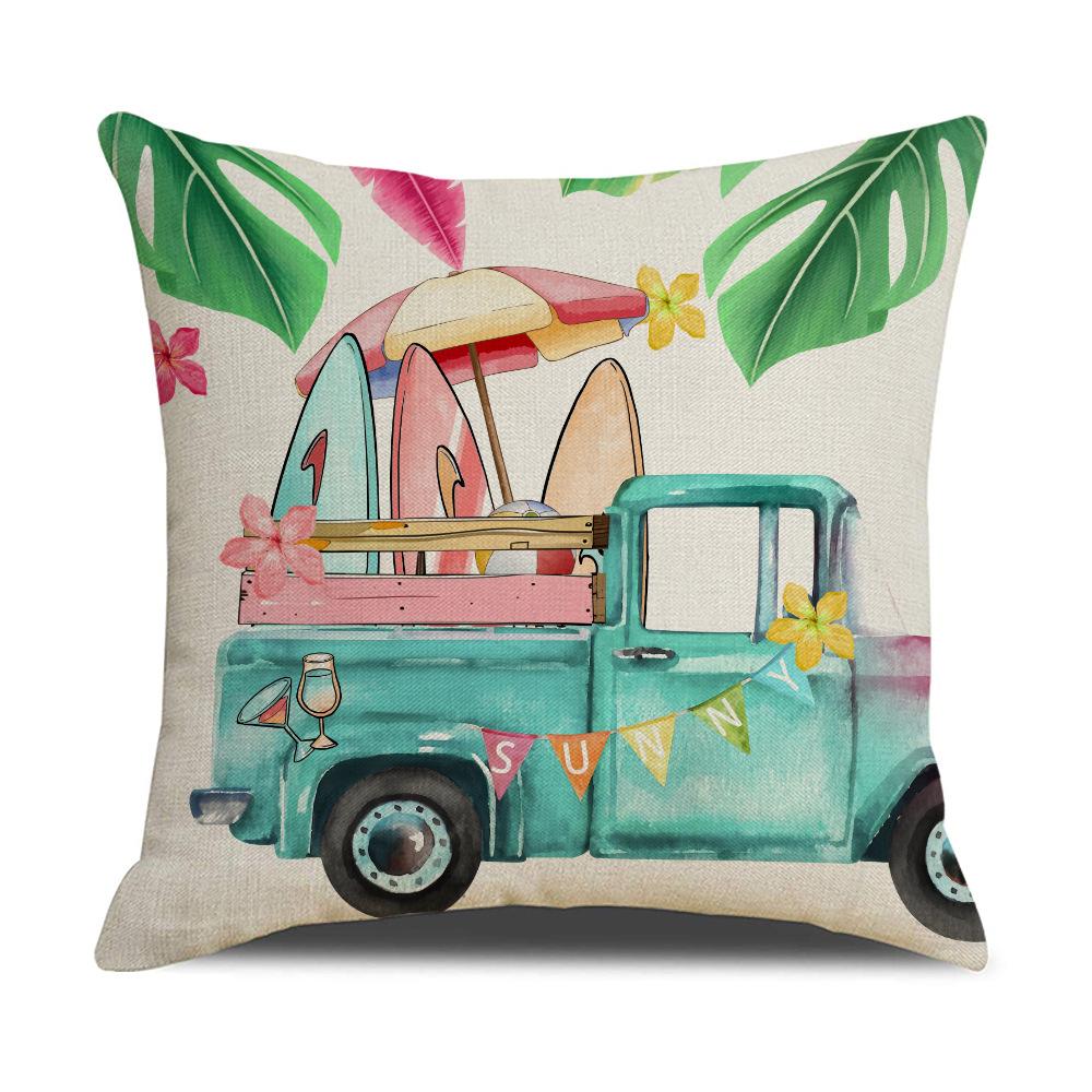 New Spring and Summer Cute Vacation Pillow Case Linen Printed Home Pillow Living Room Sofa Party Cushion Cover