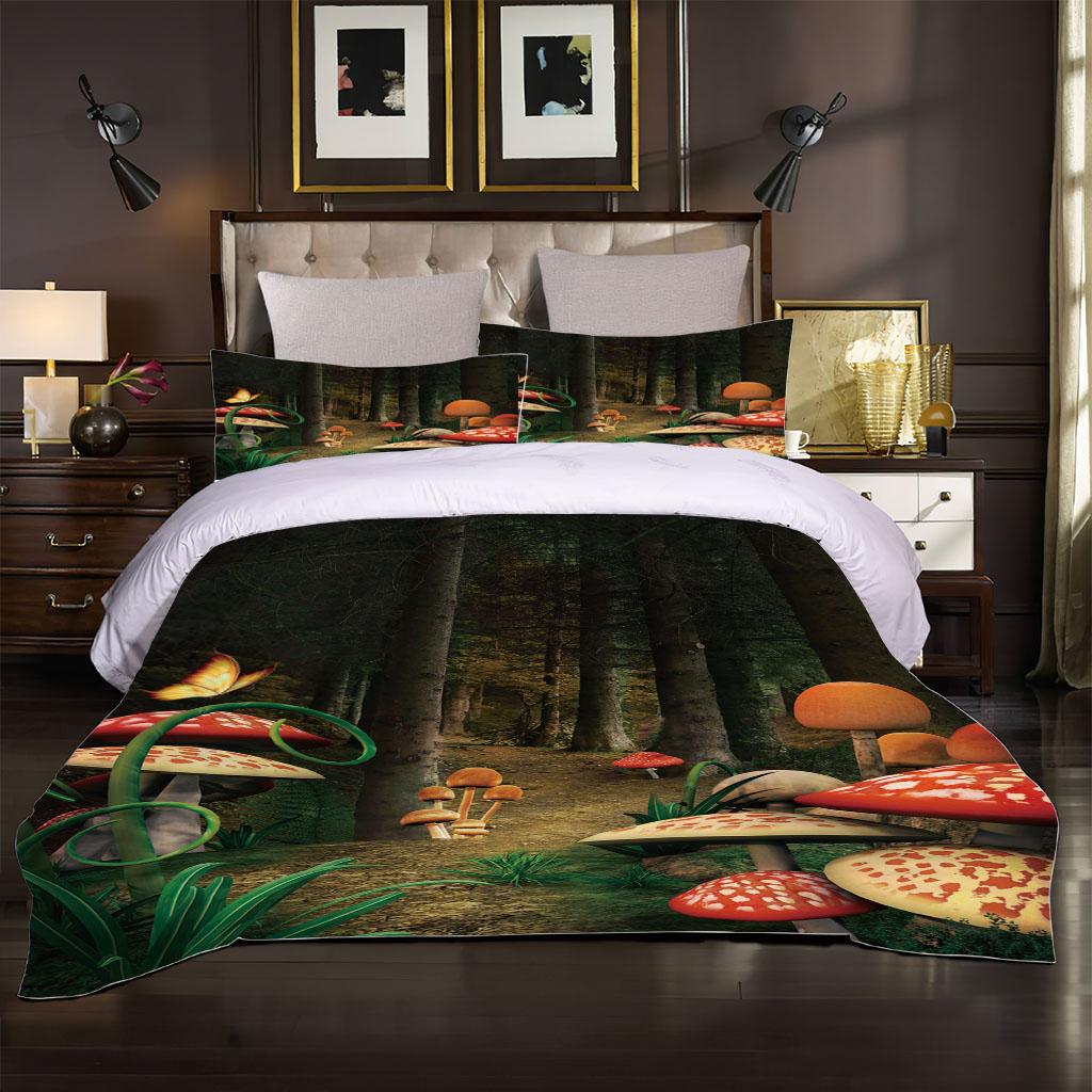 

Комплект постельного белья Queen, 3D пододеяльник в виде растения и гриба, комплект из трех предметов, полный размер, для девочек и мальчиков, декор спальни W90xL190cm
