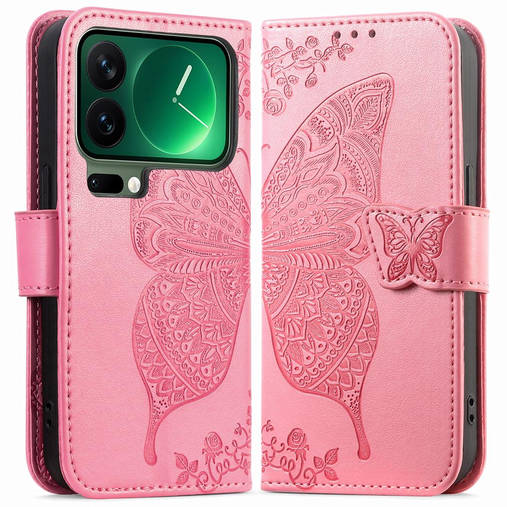 For Xiaomi 17 Pro Max Case with Strap Butterfly Pattern PU Leather Wallet Phone Cover