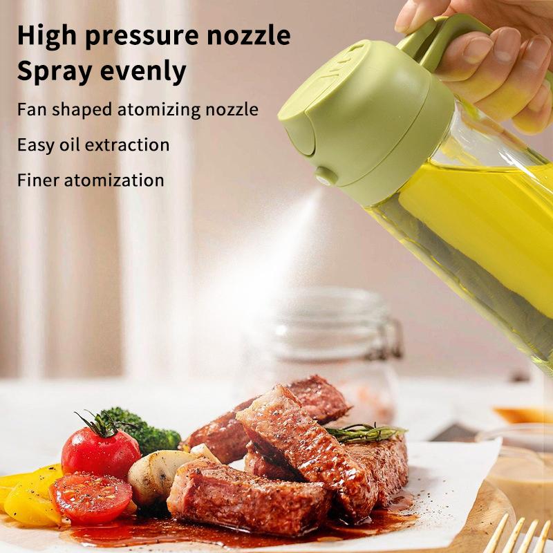 470Ml Glass Oil Spray Bottle 2 In 1 Dispenser + Sprayer Kitchen Oil Spray Bottle Large Capacity Spray Pour Integrated Oil Pot