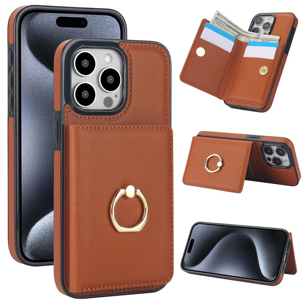 Ring Holder Cards Solt Wallet Leather Case For iPhone 15 Pro Max 14 Plus 13 12 11 XR XS 7 8 SE 2022 RFID Stand Bag Pocket Cover