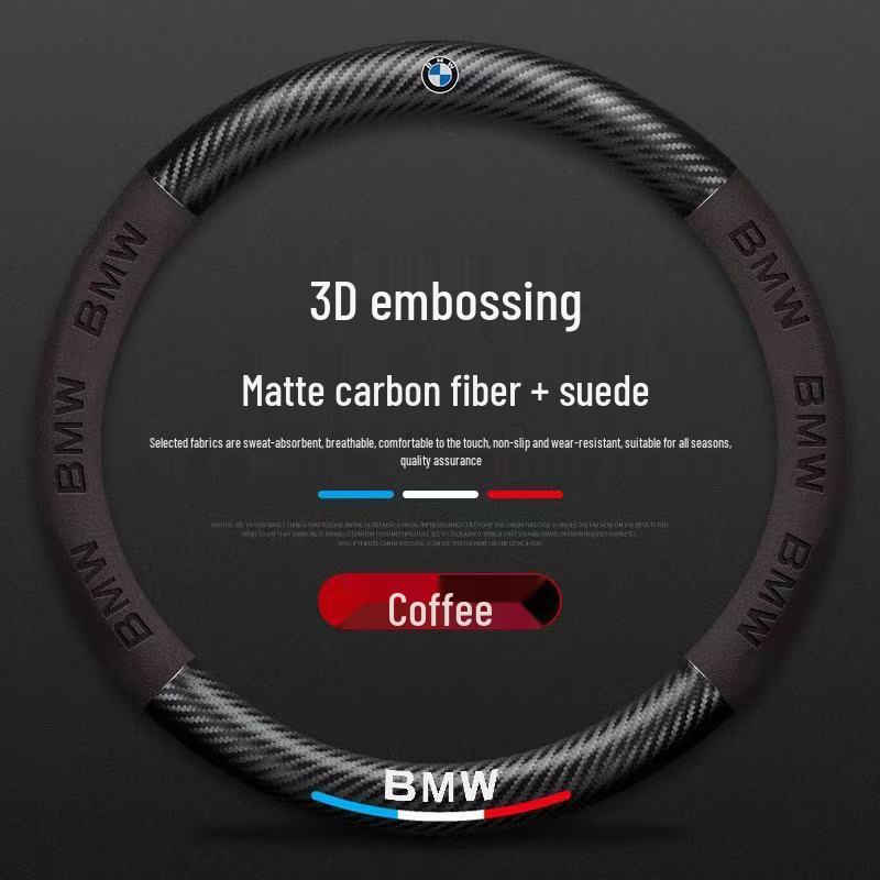 Carbon Fiber Suede Steering Wheel Cover for BMW 3, 4, 5, 7 Series & X1-X7 Models