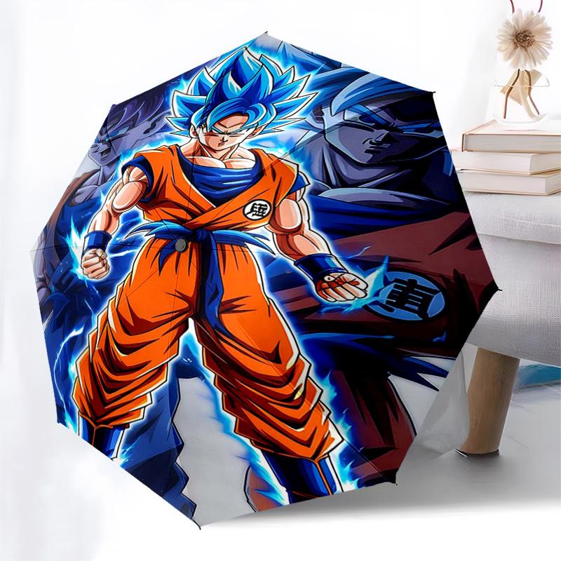 1pc Dragon Ball Z Goku Super Saiyan Blue Automatic Folding Umbrella Portable 3-Fold Design, 8-Bone Iron Frame Outdoor Umbrella, Perfect Gift for Fans,