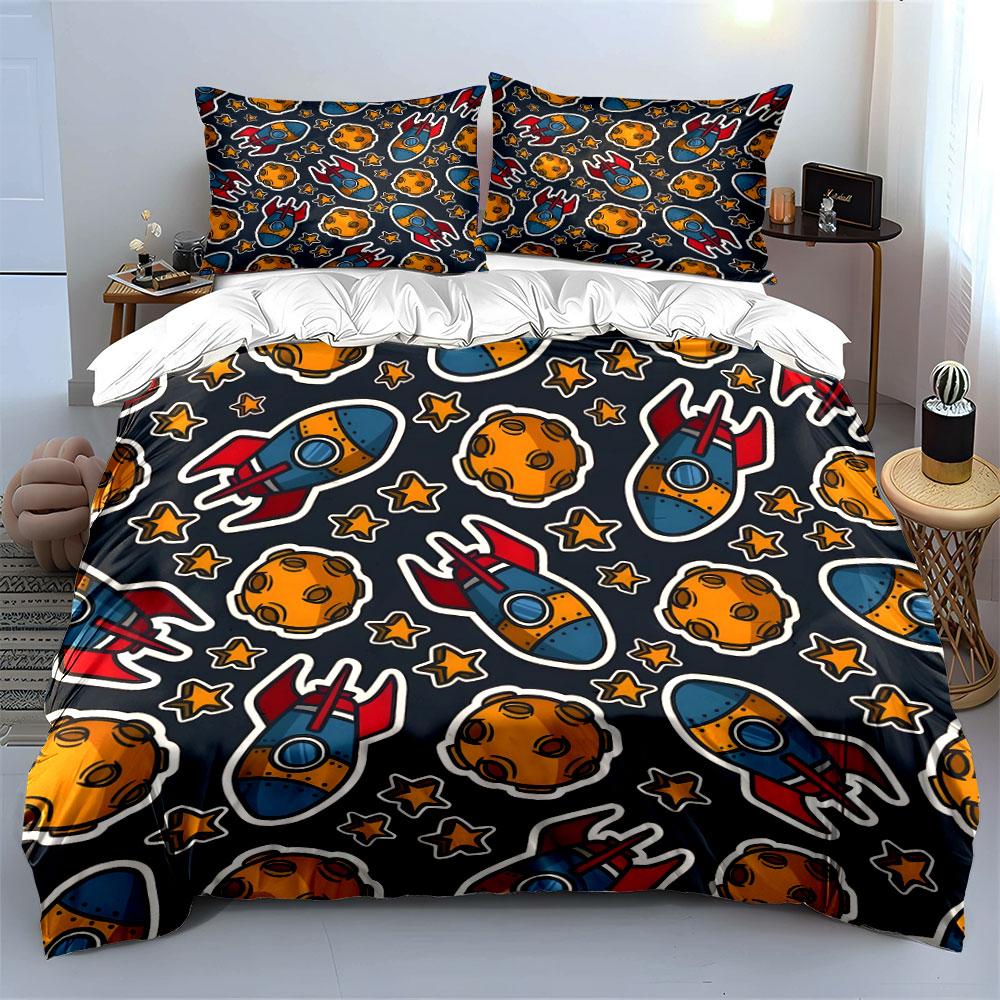 "Space Themed Bedroom Decor Set" Bedding Set with 1 Duvet Cover 2 Pillowcases Single Double King Queen, Gift