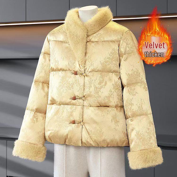 

National Style Cotton Padded Jacket - Chinese Winter Wear for Middle-Aged Women: New Year Collection 4XL for 150-165 jin
