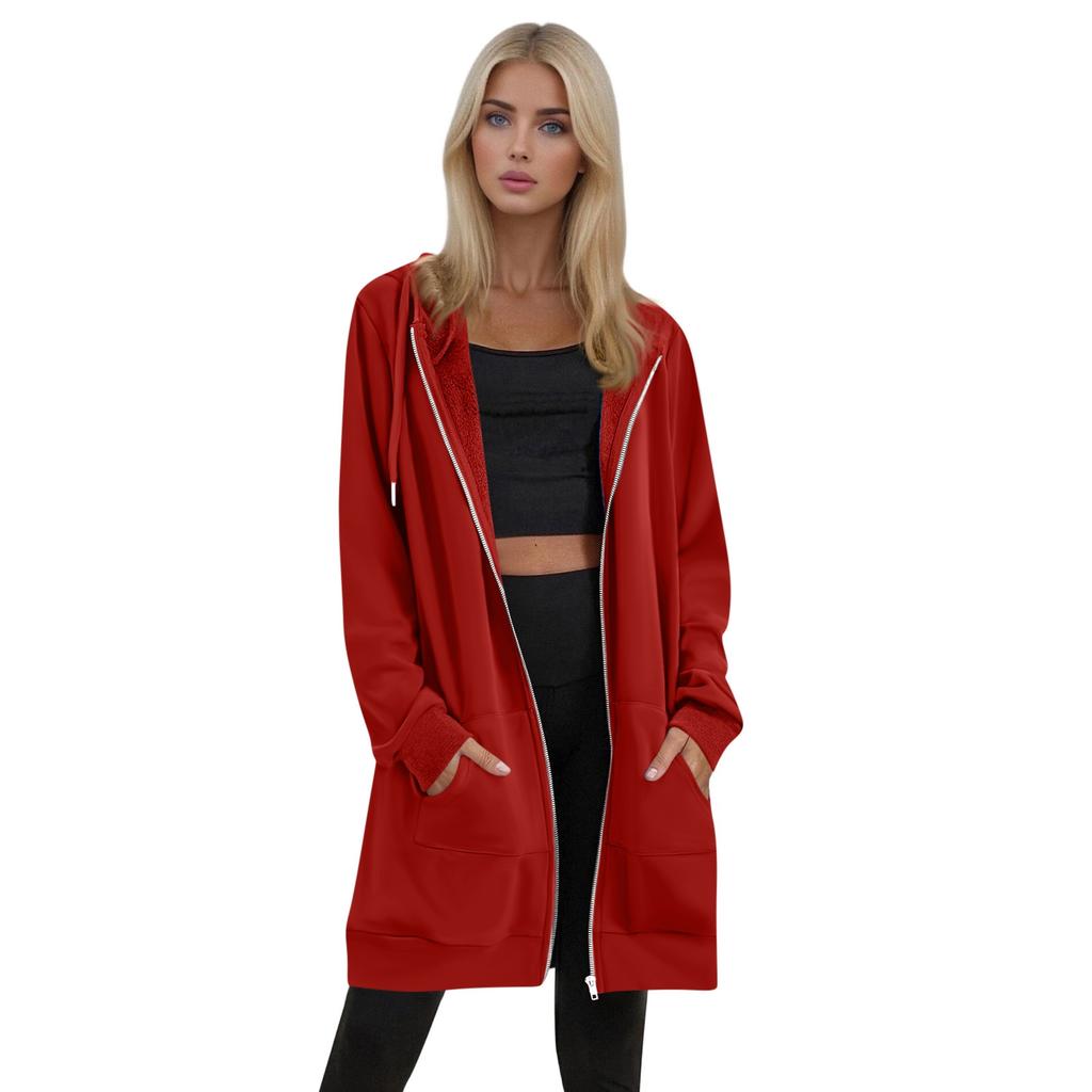 Women's Solid Color Zippered Sweatshirt Top Daily Casual Raglan Long Jacket (Without Hood Drawstring)