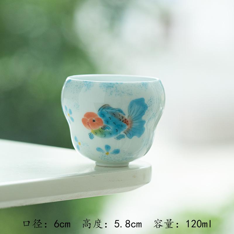 Hand-painted Goldfish Teacup Aesthetic Tea Bowl Sample Tea Cup Personal Cup Jianzhan Master Cups Kung Fu Tea Drinkware Craft