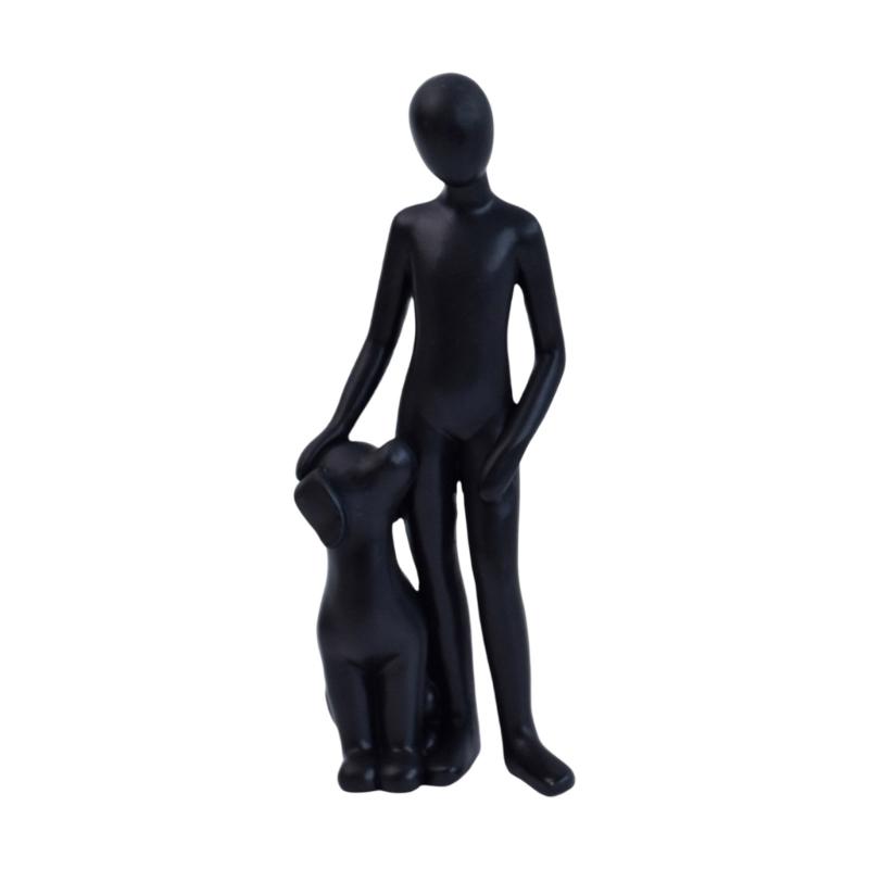 

Resin Figurine Man and Dog Sculpture Collectible Ornament Gift for Dog Lover Living Room Bedroom Desktop Shelf Display чорний