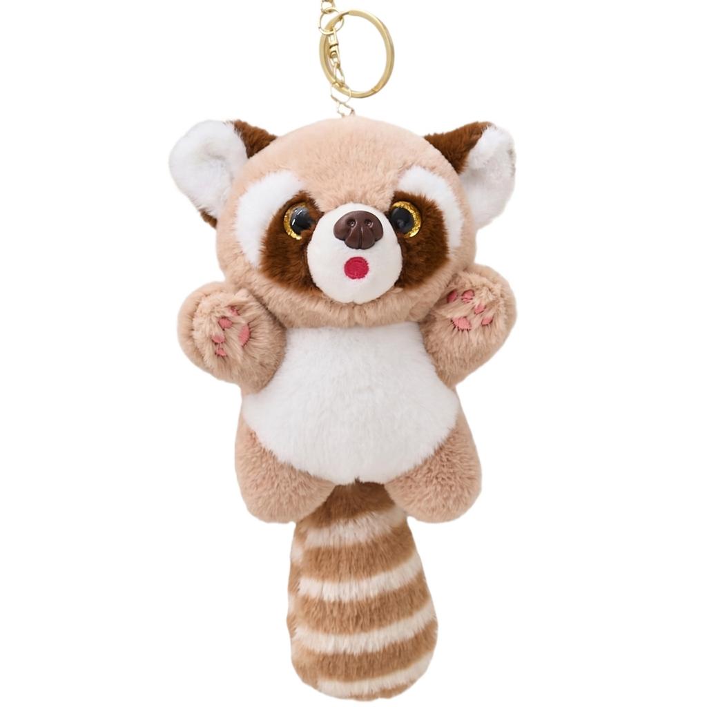 Plush Red Panda Keychain Soft Stuffed Animal Toy Hanging Decoration for Bags Backpacks and Gifts with Detailed Features and Striped Tail Design