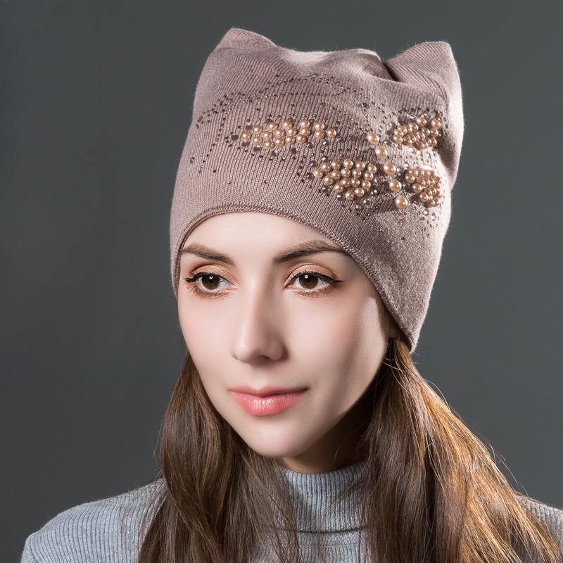 Pălării calde din catifea tricotate de iarnă, urechi de pisică drăguță, cu fluture, șepci, șepci de modă pentru femei, pălărie casual pentru femei