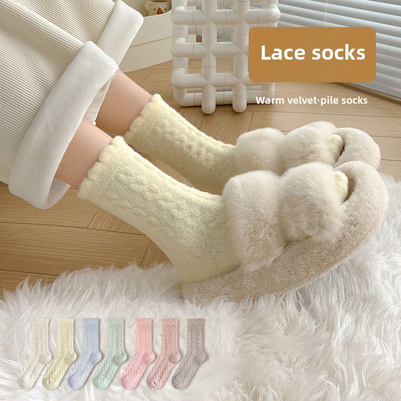 

Coral Velvet Socks Women s Autumn Winter Thick Warm Month Mid-tube Socks Sleeping Socks Floor Socks 1 Pair
