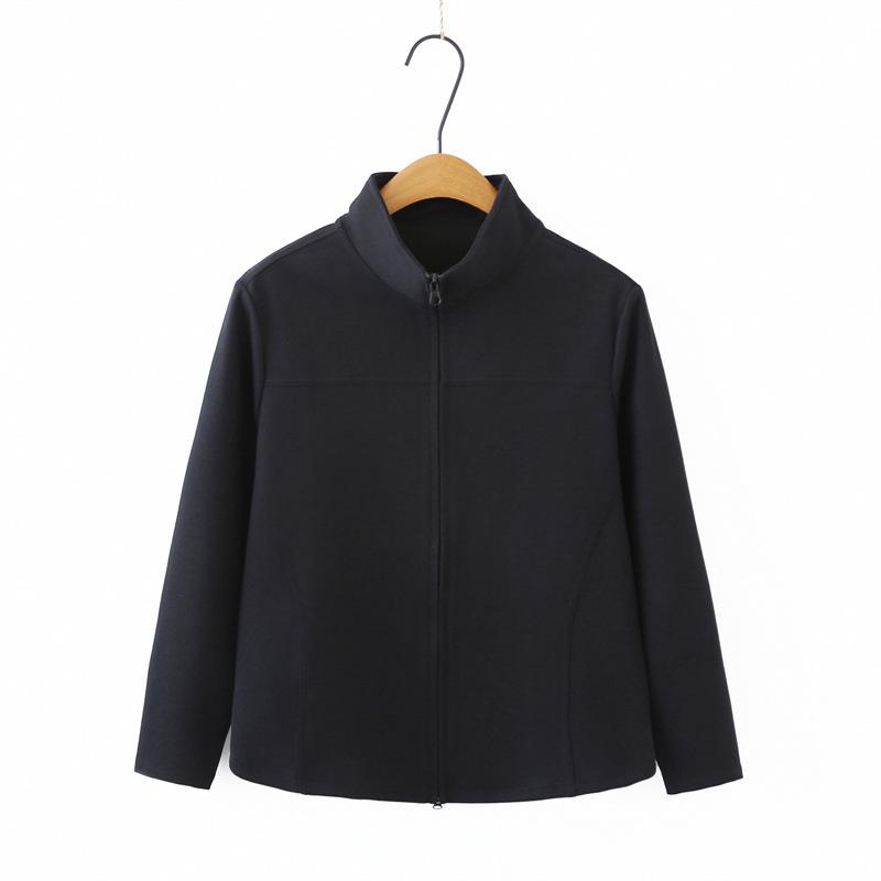 

2026 Spring Plus Size Women s Long Sleeve Hoodie Cardigan with Double Zipper & Stand Collar - Style 7067 XL чёрный