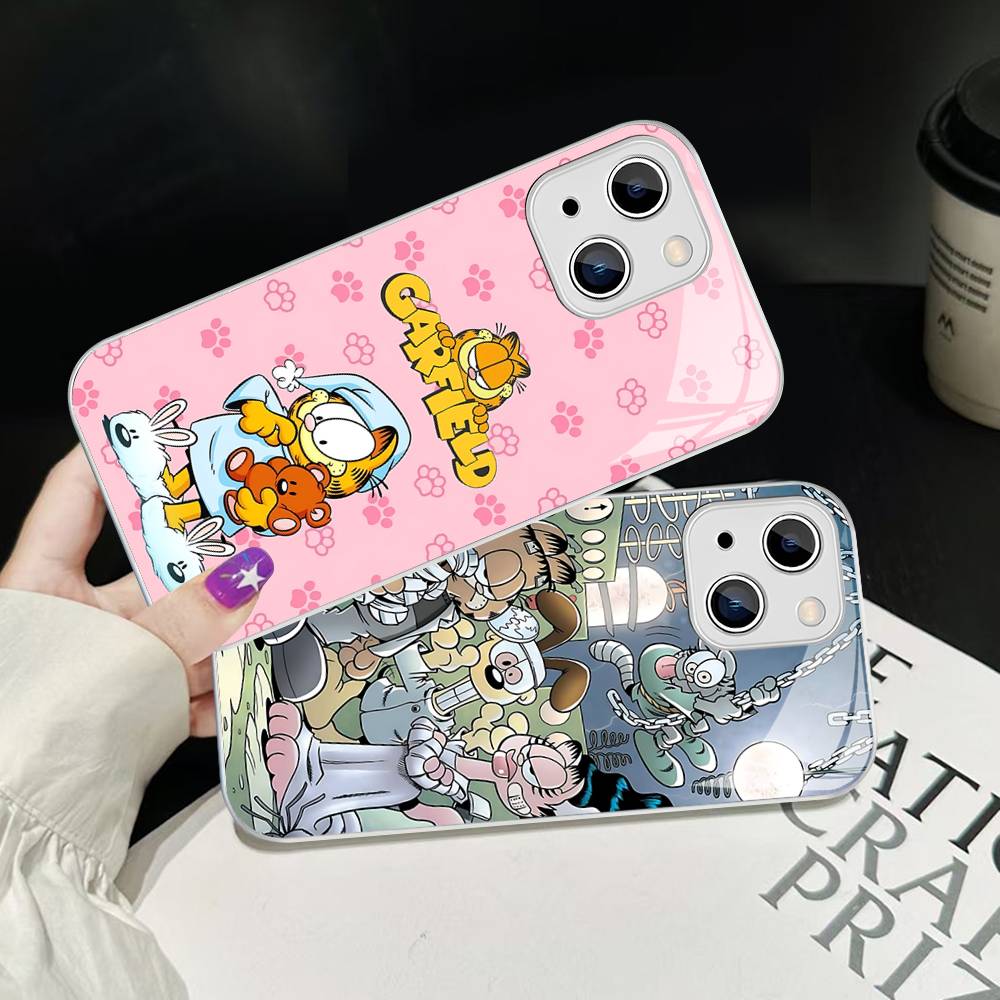 Kawaii Classic G-garfields Cat Tempered Glass For Iphone 14 13 12 11 Pro Mini XS MAX 14Plus X XS XR Cover