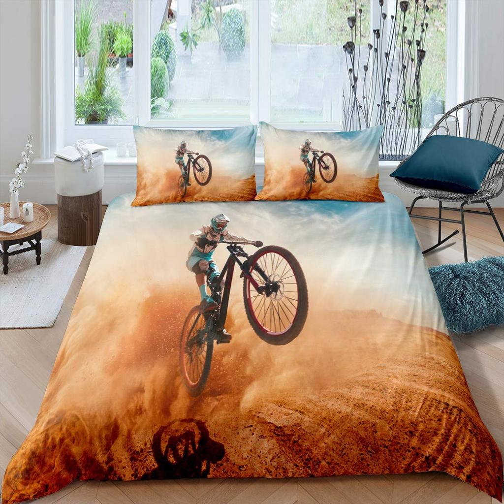 Dirt Bike Motorbike Duvet Cover Motocross Racer Bedding Set Boys Motorcycle Extreme Sports Quilt Cover Polyester Comforter Cover