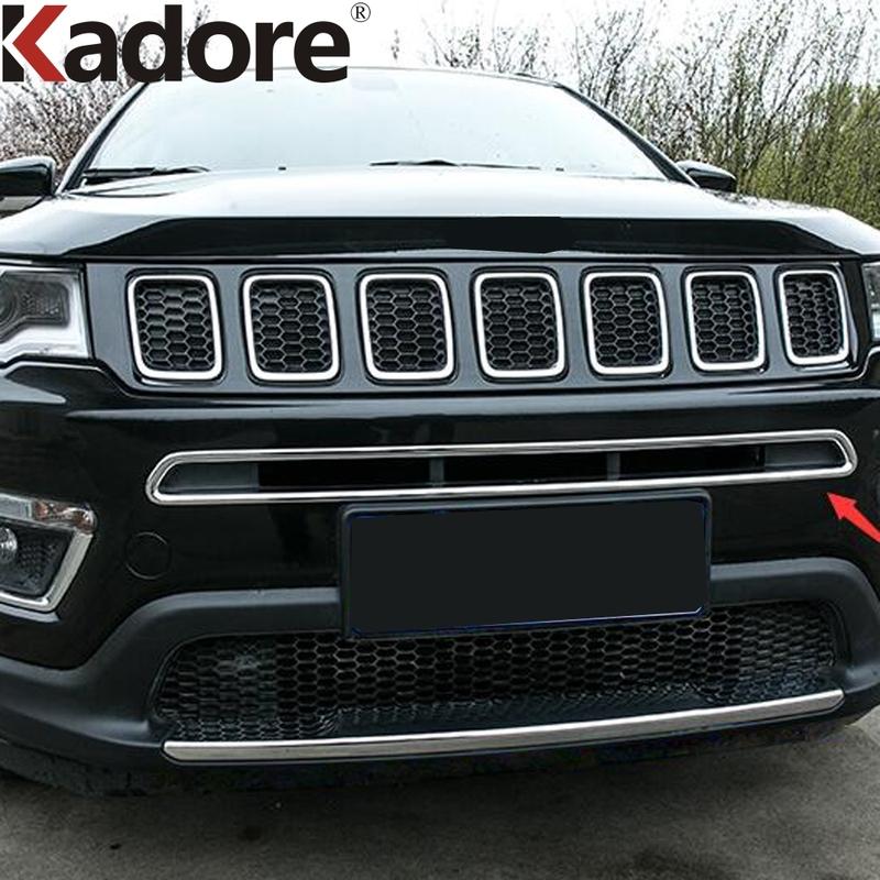 For Jeep Compass 2017 2018    Chrome Car Front Center Grille Grill Cover Trim Racing Grills Frame Trims Accessories