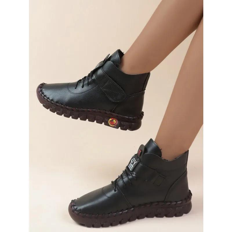 New Spring Casual Women Shoes Platform Loafers Lace Up Leather Flats Slip-On Mom Shoe Mujer Zapatos Chaussure Femme