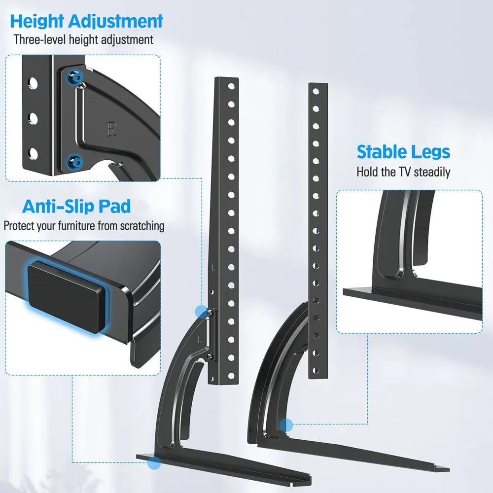 Universal Table Top TV Stand Mount for 32 to 75 Inch Screen TVs, TV Base 3-Level Height Adjustable TV Legs Max VESA 600x400mm