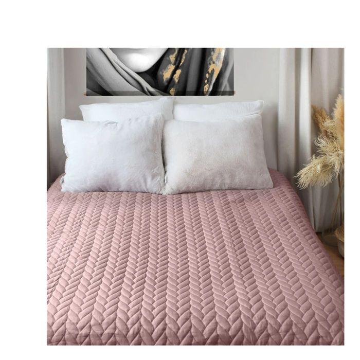 Couvre-lit en microfibre effet tresse 240 x 220 cm Rose
