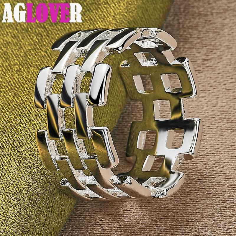 925 Sterling Silver fyrkantiga rutig nätverksring smycken