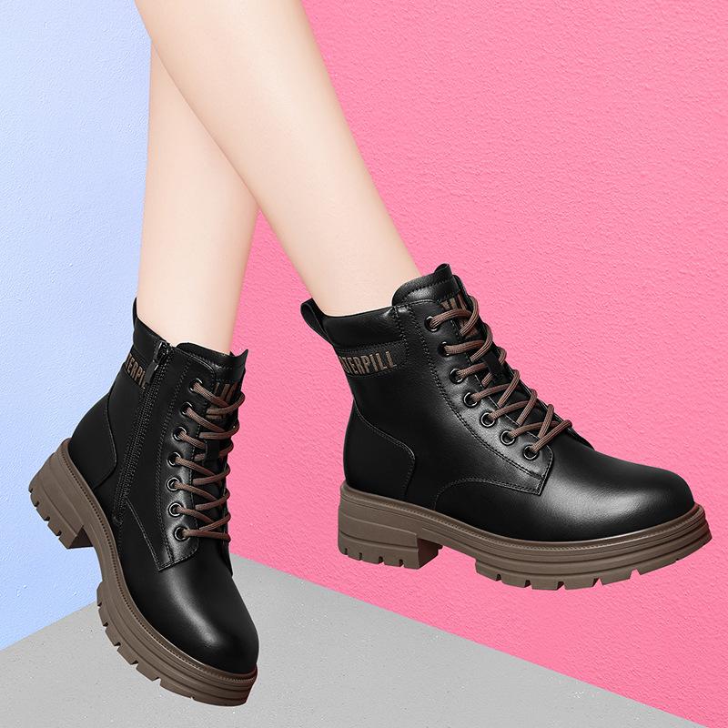 

British Martin boots women s new winter leather shoes white platform short boots spring and autumn boots single boots 35