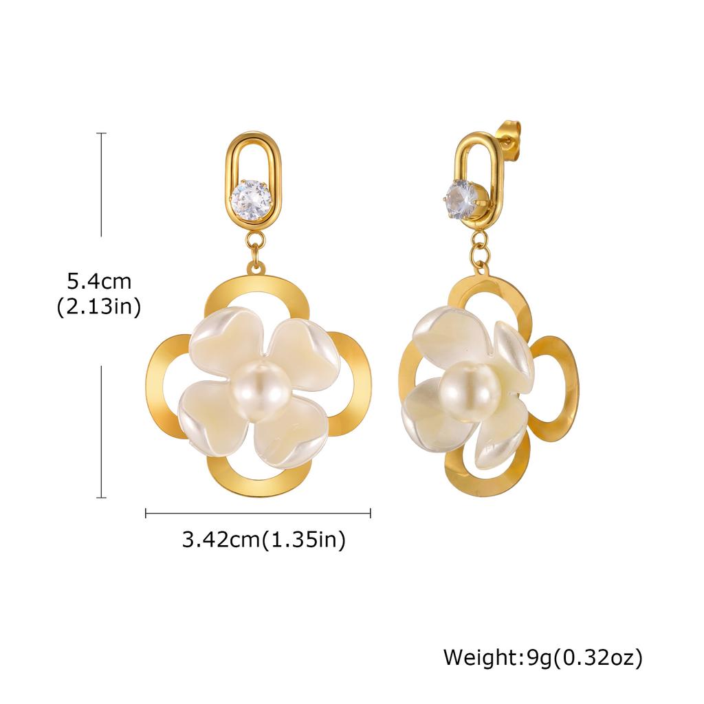 New Geometric Gold Color Layered Circle Dangle Earrings, Waterproof Stainless Steel Crystal Drop Earrings Women Trendy Jewelry