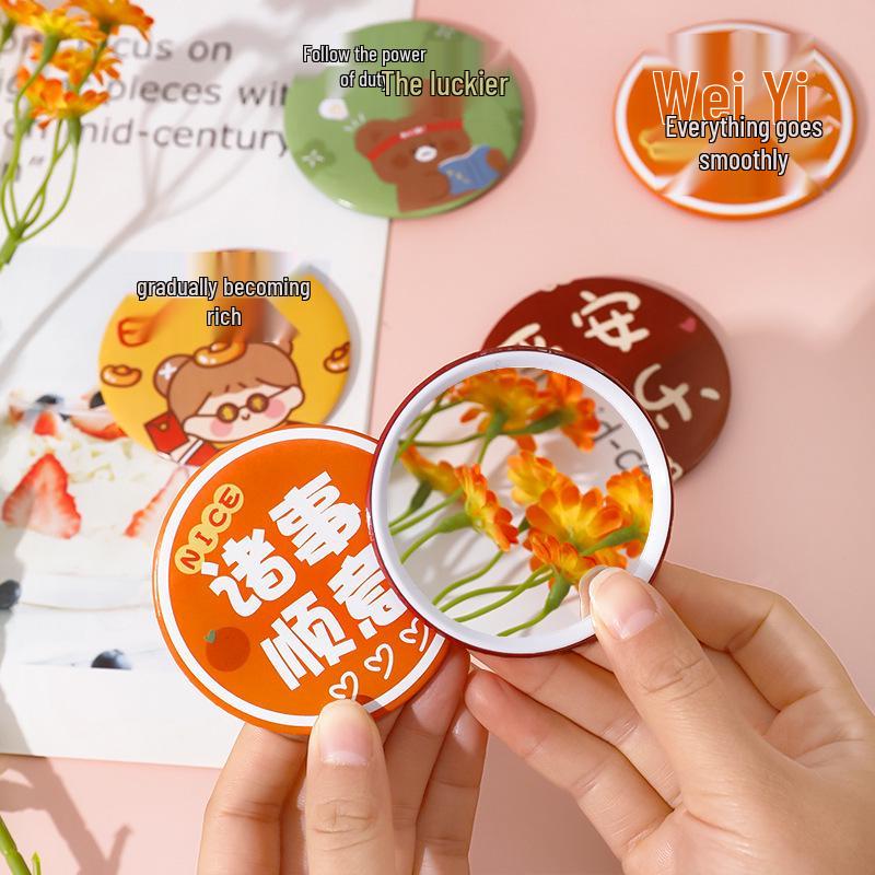 Cartoon Inspirational Mini Round Mirror - Cute Creative Gift for Toddlers, Primary Students, and Children's Day