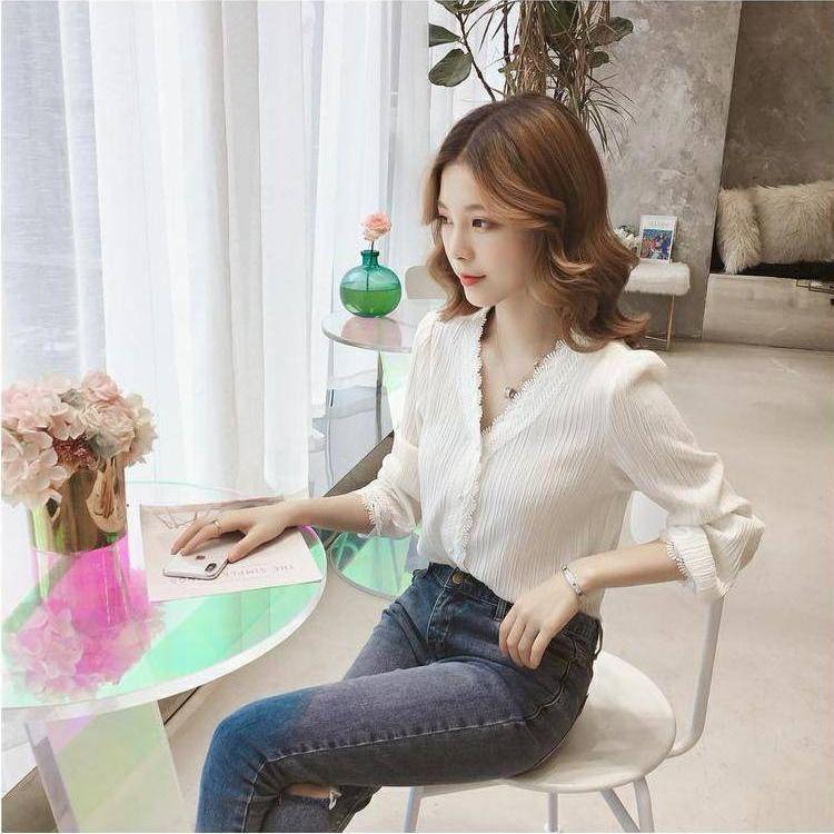 2026 Spring & Autumn White Lace Patchwork Women's Fashion Shirt - Versatile Design