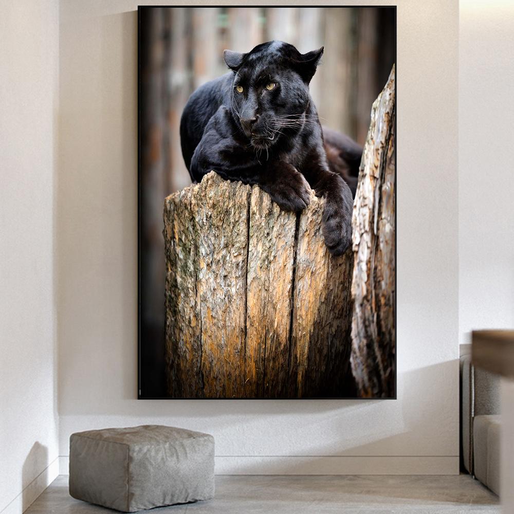 Cool Black Panther Wild Animal Staring Canvas Painting Wall Art Wild Cats Jaguar Pictures Posters for Living Room Decoration