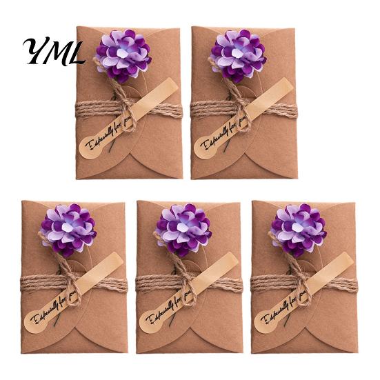 Exquisite Holiday Celebration Cards 5Pcs DIY Dried Flower Greeting Cards, Handmade Note with Artificial Flowers, Jute Twine Romantic Sunflower