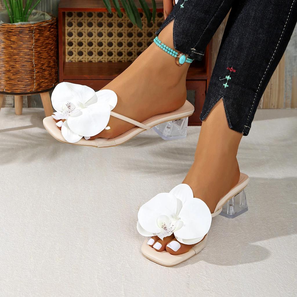 Elegantní dámské pantofle na vysokém podpatku Značkové boty Květinový design Mules Ležérní móda Venkovní Nové letní sandály Zapato Mujer