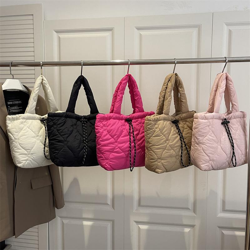 Fashionable Cotton-padded Jacket, Embroidered Single-shoulder Bag, Large-capacity Casual Tote Bag, Pleated Bucket Bag
