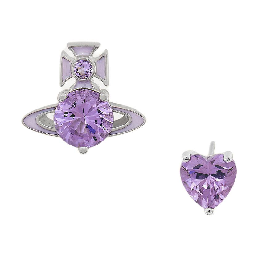 

Vivienne Westwood Millie Saturn Asymmetrical Heart Earrings Women earrings Silver Lavender 62010383-02P704-IM Basic Packaging-Dust Bag+Box