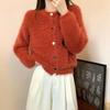Womens French Vintage Soft Knit Cardigan Short Round Neck Sweater Coat Solid Color