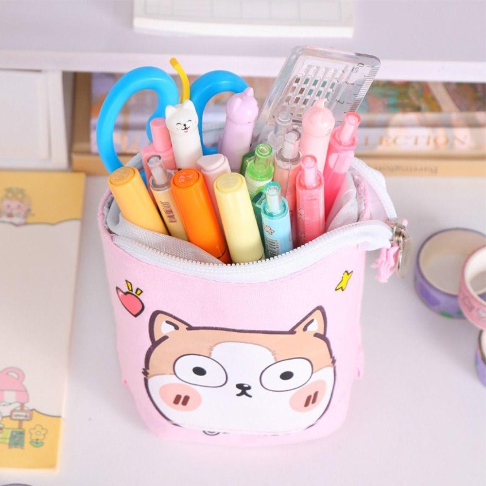 Pop Up Design Zipper Storage Box Large Capacity Pen Holder Girls Boys Pen Box Stationery Gift